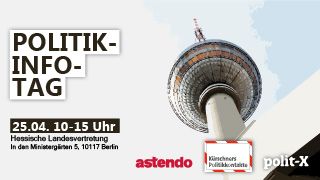 Einladung Politik-Info-Tag mit Motiv Fernsehturm vor blauem Himmel