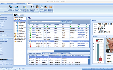 Screenshot der Adressenübersicht im astendo eventManager, über die Adressen bearbeiten und gefunden werden können.