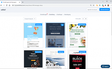 Galerie der Newsletter-Templates von sendinblue
