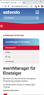 astendo eventmanager in Handyansicht
